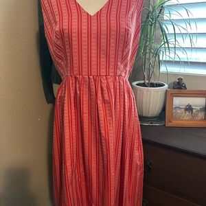Unique Vintage hand made dress size 6-8 Red Striped Dress